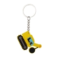 Detail of yellow excavator PVC keychain with metal ring and LT design on white background - Excavator Keychain-04