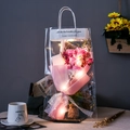 Gypsophila and soap rose bouquet gift set with LED lights in a transparent tote bag - Pink Rose Gypsophila with Light Gift Bag Greeting Card