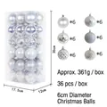 Set of 36 silver Christmas ball ornaments in 6 textures including matte and glitter - Silver White (R2-36)