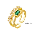 Anello incrociato regolabile placcato oro con pietra verde e gemme a trapezio bianche - Anello di Protezione a una Fila di Pietre Bianche Verde Smeraldo (250)