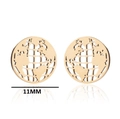 Polished gold world map stud earrings in hollow circular design with 11mm diameter - World Map / Gold
