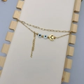 Bracciale a doppio strato placcato oro 18K con perline malocchio e ciondoli luna - Stella Luna Occhio del Diavolo
