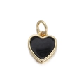 Macro detail of heart-shaped black enamel pendant with gold-plated metal border - Black Enamel Gold Heart Pendant