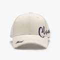 Beige open top ponytail baseball cap with blue Cloud embroidery and distressed brim - Beige (24A271)
