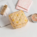 Quilted pouch with yellow plaid pattern and green smiley face embroidery design - Yellow Smiley Face