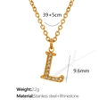 Elegant gold stainless steel necklace with sparkling rhinestone letter L pendant - L