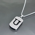 Collier chaîne maille miroir argenté avec pendentif rectangulaire lettre U ajouré - Lettre U / Argent