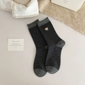Gray and black striped socks featuring a cute bear embroidery in a cozy casual style - One Size / Dark Gray