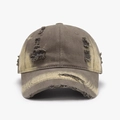 Washed distressed baseball cap in dark gray with vintage torn details and cotton fabric - Camel