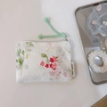 Floral cotton pouch with zipper and lace floral pattern for earphone and cards - Ink Wash Gradient Floral