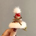 Christmas hat hair clip with red plush fabric, plaid bow, and golden bell detail - Bells Bow