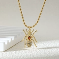 Goldene Halskette mit Ameisenanhänger, besetzt mit Zirkonia-Steinen und Perlenkette - Ameise Stil (NE176蚂蚁)