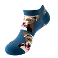 Donkerblauwe sneakersokken met cartoon pitbull print en geribbelde boorden voor unisex - Eén maat / C33 (Donkerblauw Hond)