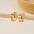 Fashionable 18K gold plated hoop earrings with rectangular zircon inlay for women - EH411021