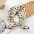 Beige floral cotton linen neck scarf with black daisy print and delicate lace trim - Beige Coneflower