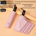 Pink automatic folding umbrella with 8-rib structure and UV-blocking black coating - Automatic Uv Umbrella Light Pink / Gift Box Not Included