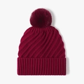 Winter burgundy cable knit beanie with fluffy faux fur pompom for cold weather - Burgundy