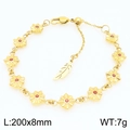 Bracciale a fiori dorati con pietre portafortuna rosse e ciondolo a piuma fine - Giallo arancio (KB210360-GC)