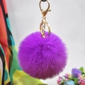 Plush 8cm purple faux rabbit fur pom pom keychain with polished gold metal hardware - Purple