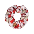 Detail of white Christmas scrunchie with red Santa and green gift box prints - White