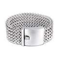 Men's titanium steel heavy weave bracelet with square mechanical buckle in silver - 19cm / Steel