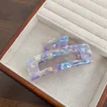 Pince à cheveux évidée en acétate avec motif marbré violet et bleu élégant - Violet de Rêve 10.5CM