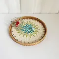 Round rattan tray with blue and green shell flower inlay in a 30cm diameter size - Lake Blue Leaves / Small 30*3cm