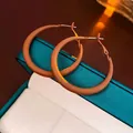 Matte finish large irregular round stud earrings in earthy camel tone for women - Matte Dark Coffee Large Minimalist Hoops