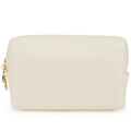 Borsa da trucco portatile in pelle Saffiano crema con doppia cerniera dorata elegante - Piccolo / Intarsio in Conchiglia Oro
