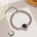 Bracelet à grosse chaîne argentée avec pendentif chiffres romains noirs et tag 18KGP - Argent (957)