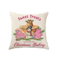 Pink gingerbread man and Christmas tree patterns on beige linen pillowcase - Christmas Bakery (2307-10)
