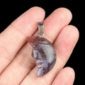 Carved moon face pendant in purple and grey natural stone with a silver clasp - Purple Indian Agate
