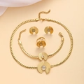 Elegant 4-piece gold titanium jewelry set with round cat eye stones for women - Gold with White Cat Eye Stone