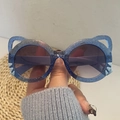 Blue glitter kids sunglasses with cute cat ear frames and dark UV protection lenses - Blue Frame Grey Lens
