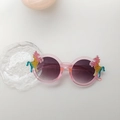 Pink translucent children's sunglasses with glittery rainbow unicorn on round frames - Transparent Pink