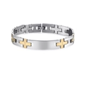 Silver stainless steel men's bracelet featuring a golden cross and secure clasp - Style 9 / Two-tone (Gold & Silver)