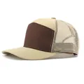 Khaki and dark brown two-tone mesh baseball cap with a breathable trucker style design - Adjustable / Coffee & Khaki