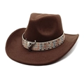 Dunkelbrauner Western-Cowboyhut aus Wollfilz mit Stierschädel-Metallverzierung und Band - M (56-58cm) / Kaffeebraun
