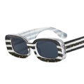 Rectangle sunglasses with black and white stripes and golden floral patterns on the frames - C2 Mottled Frame Grey Lens