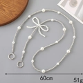 60cm beaded pearl shoulder strap with bow accent and silver metal chain links - K3304 Silver-Plated Pearl Bowknot Crossbody Chain
