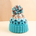 Bonnet d'hiver épais en tricot à pompon avec motifs nordiques bleus et blancs - Taille unique / Émeraude