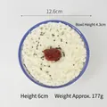 Cuenco de cerámica blanca con borde azul para modelos de comida, 12,6 cm de diámetro y 6 cm - Dátiles Rojos al Vino