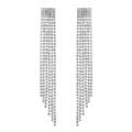 Sparkling silver fringe drop earrings with crystal rhinestones in a sleek vertical design - G0109 Silver