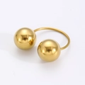 Polished gold spherical open ring featuring dual metallic balls in a minimalist style - Gold Big Ball Open Ring