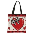 Bolso tote de poliéster con corazón rojo y bordes de cuadros negros y blancos - Estilo 4 Corazón de Cuadros Rojo y Negro Lunares