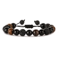 Handmade 10mm lava stone and tiger eye beaded bracelet with adjustable woven cord - 10mm Lava Stone + Obsidian + Tiger Eye