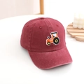 Kids' burgundy cotton baseball cap featuring orange tractor embroidery and curved brim - 52CM(2-6 Years) / Burgundy