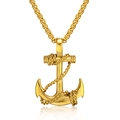 Polished gold anchor pendant necklace with rope detail on white background - [1134] Gold Necklace / Gold