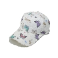 Close-up of white baseball cap with colorful butterfly print and tassel texture fabric - Off White