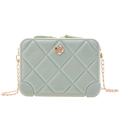 Borsa a tracolla in PVC verde chiaro con motivo a rombi e fibbia a fiore dorato per bimba - verde chiaro